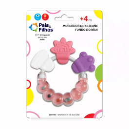 Chocalho Mordedor de Silicone Fundo do Mar Rosa Pais e Filhos Ref.52487