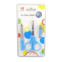 Kit Tesoura  cortador e lixa para unhas Pais e filhos recém nascido azul Ref.12749