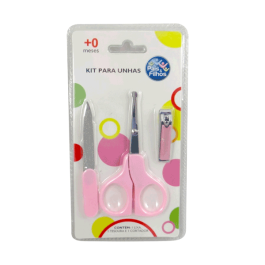 Kit Tesoura  cortador e lixa para unhas Pais e filhos recém nascido rosa Ref.16876